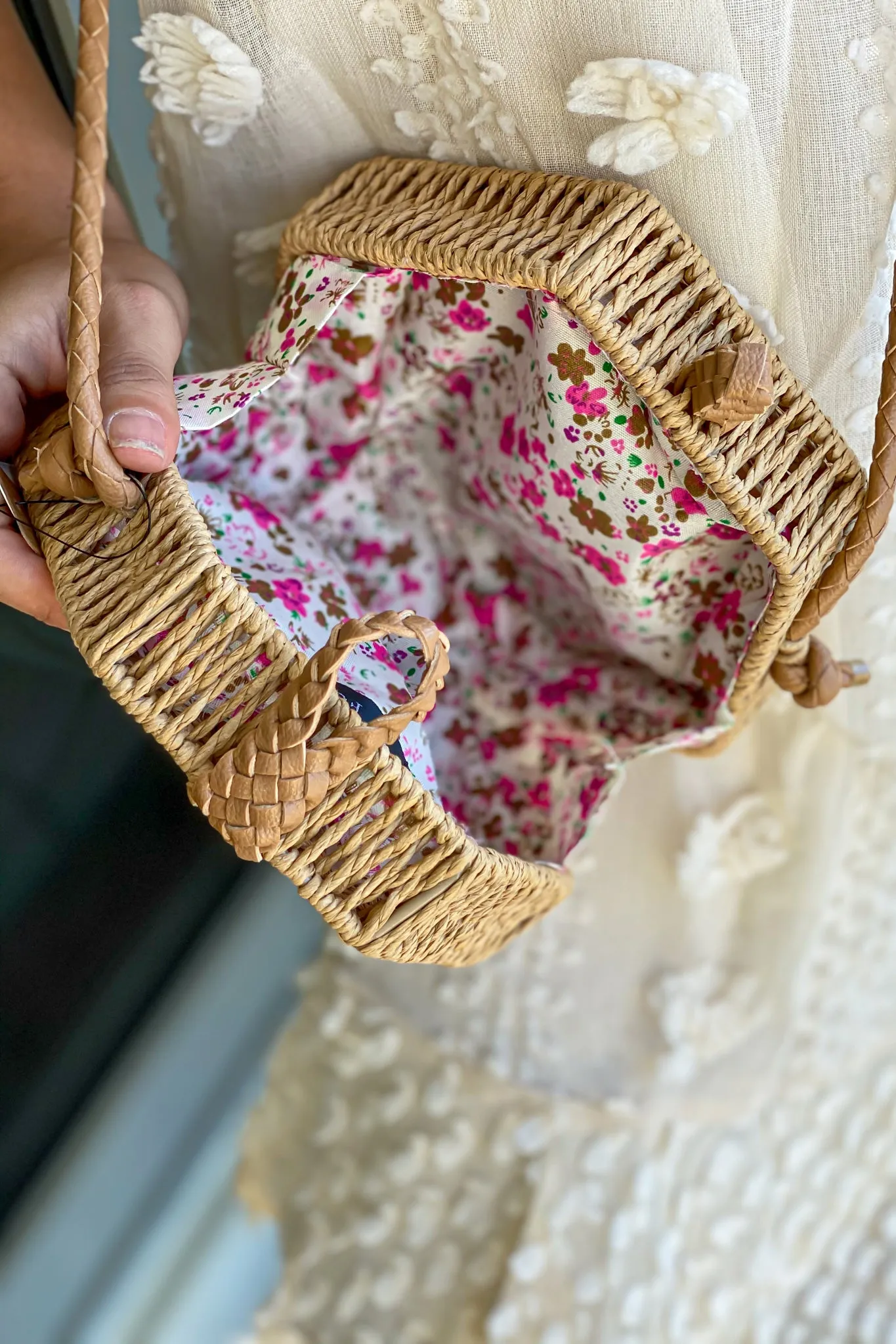 Khaki Straw Crossbody Bag