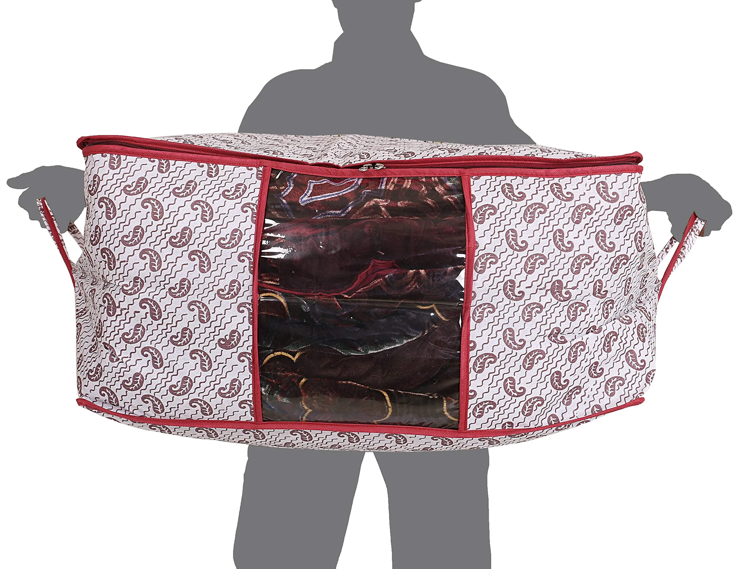 Kuber Industries Cairy Design 6 Piece Non-Woven Underbed Storage Organiser/Organiser, Extra Large (Maroon)