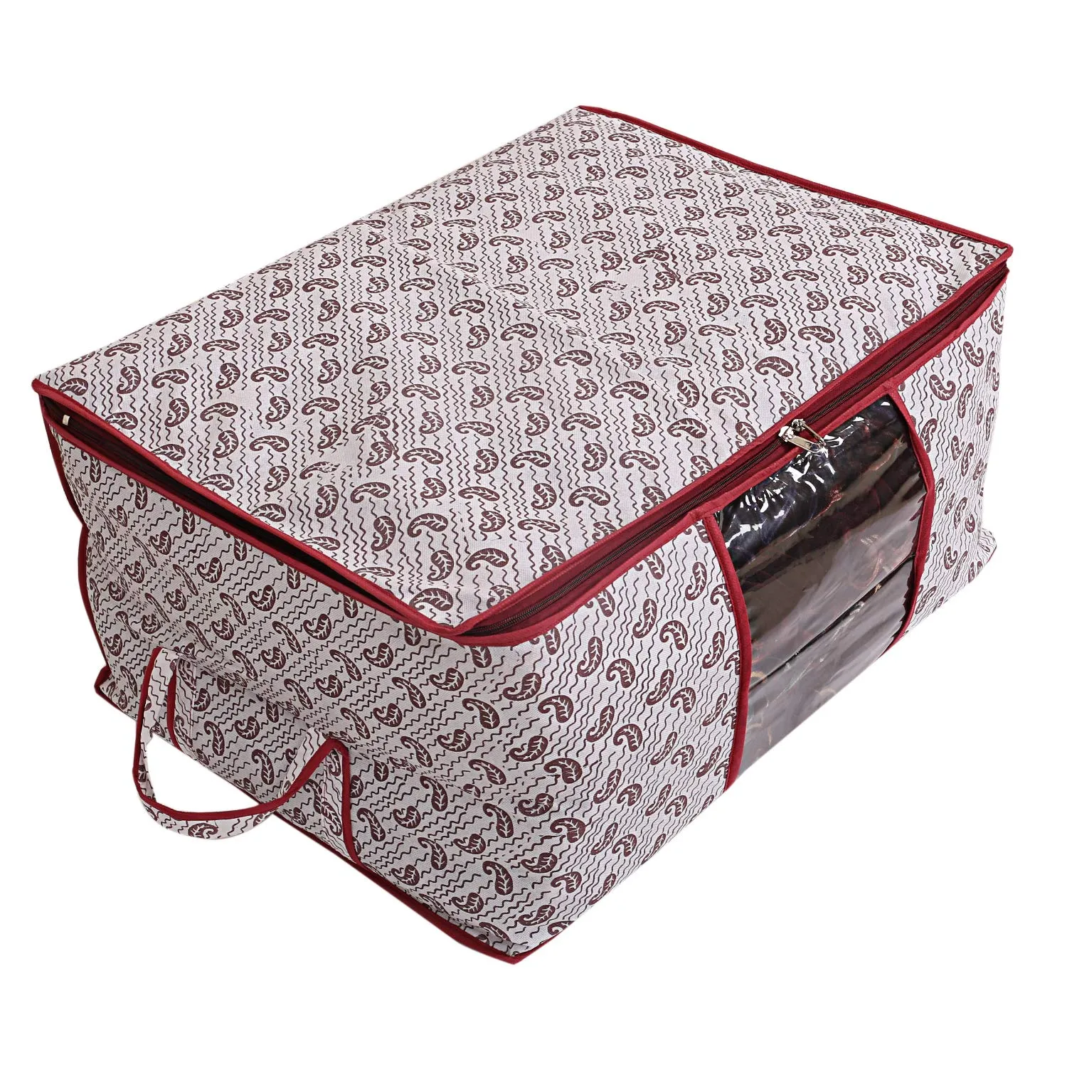 Kuber Industries Cairy Design 6 Piece Non-Woven Underbed Storage Organiser/Organiser, Extra Large (Maroon)