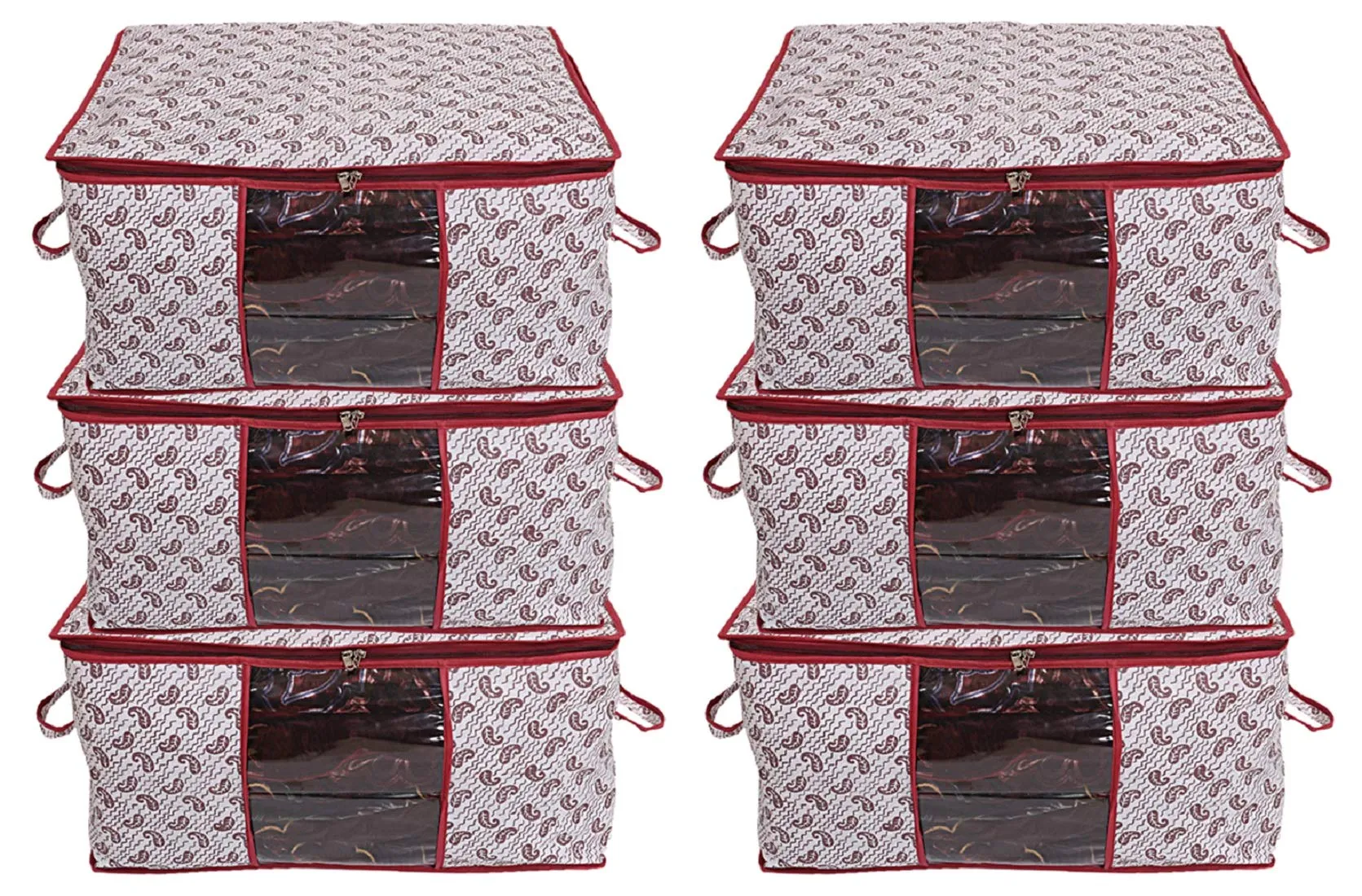 Kuber Industries Cairy Design 6 Piece Non-Woven Underbed Storage Organiser/Organiser, Extra Large (Maroon)