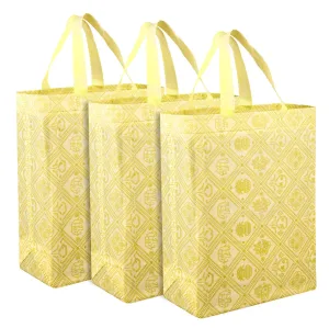 Kuber Industries Shopping Handbag | Grocery Handbag | Shopping Bag | Grocery Shopping Bag | Reusable Shopping Bags | Vegetable Bag | Check-Kalash Carry Bag | Pack of 3 | Yellow