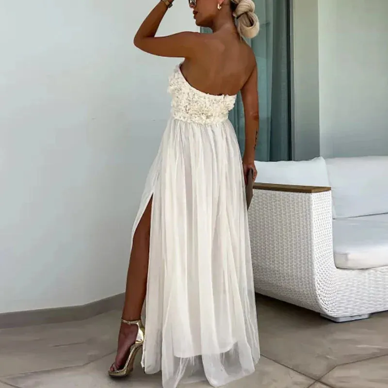 Lady One Shoulder High Split Mesh Evening Dress Elegant Fashion Dress