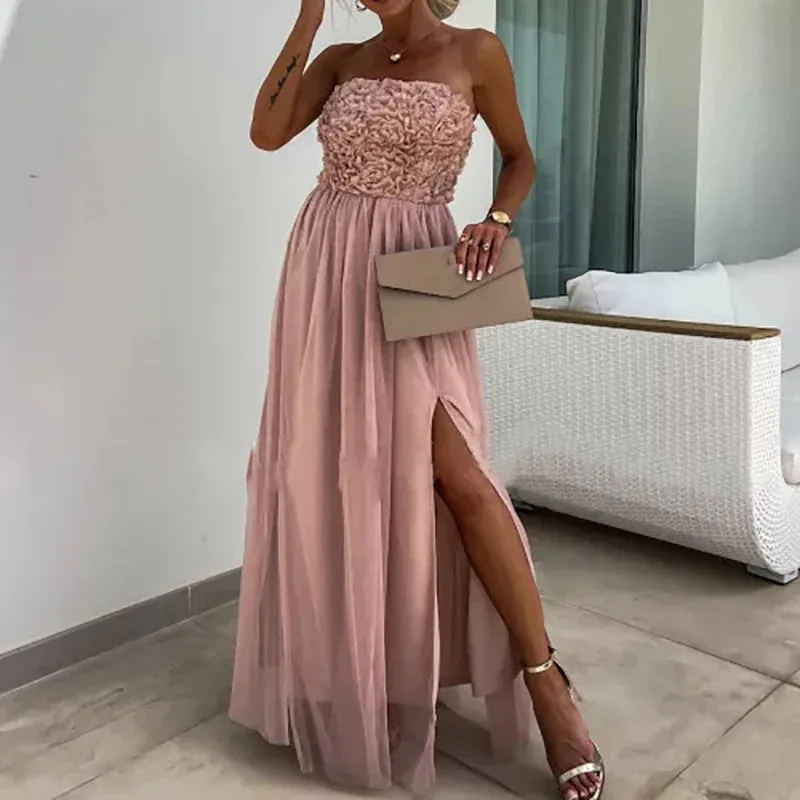 Lady One Shoulder High Split Mesh Evening Dress Elegant Fashion Dress