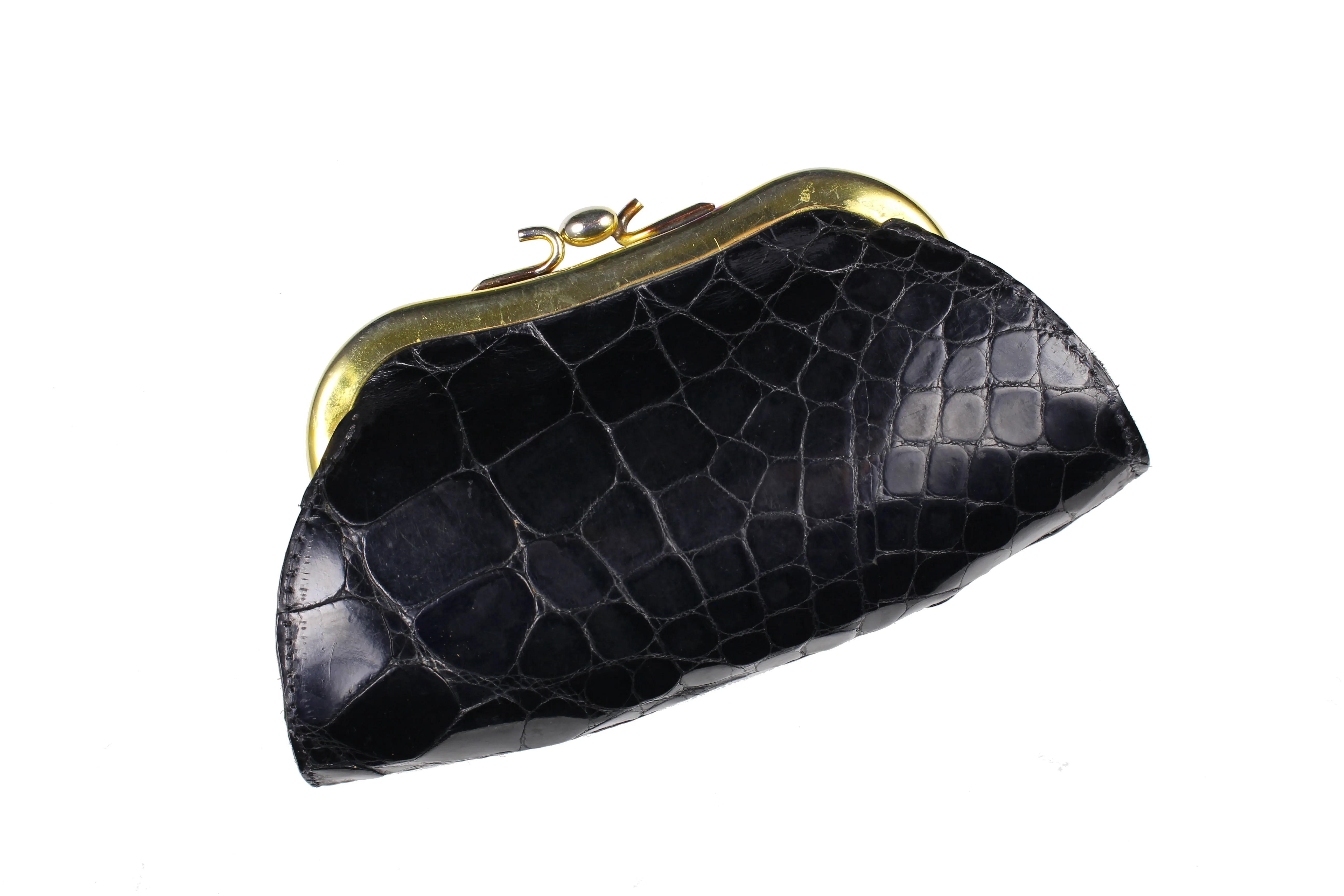 Large black crocodile skin coin purse