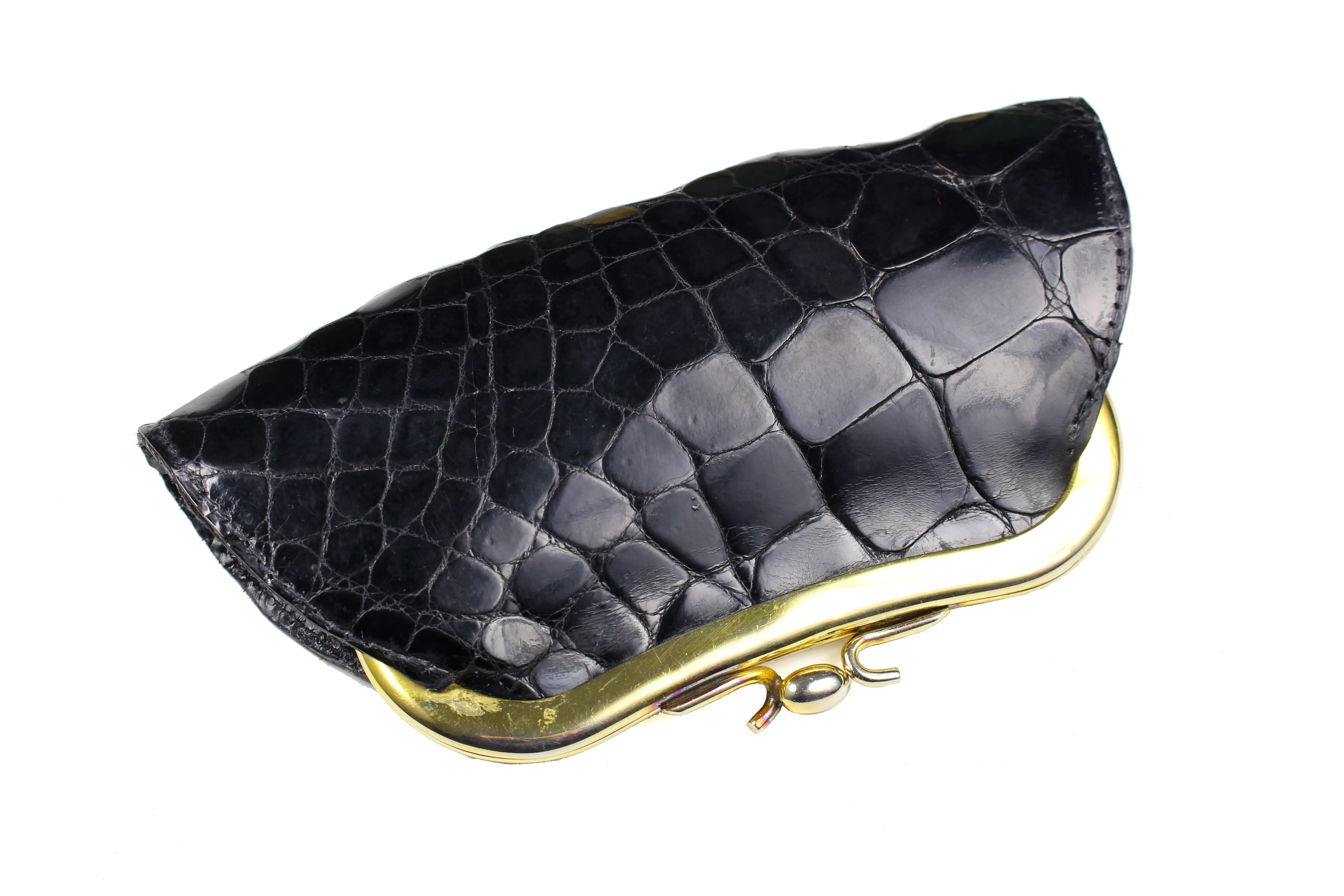 Large black crocodile skin coin purse