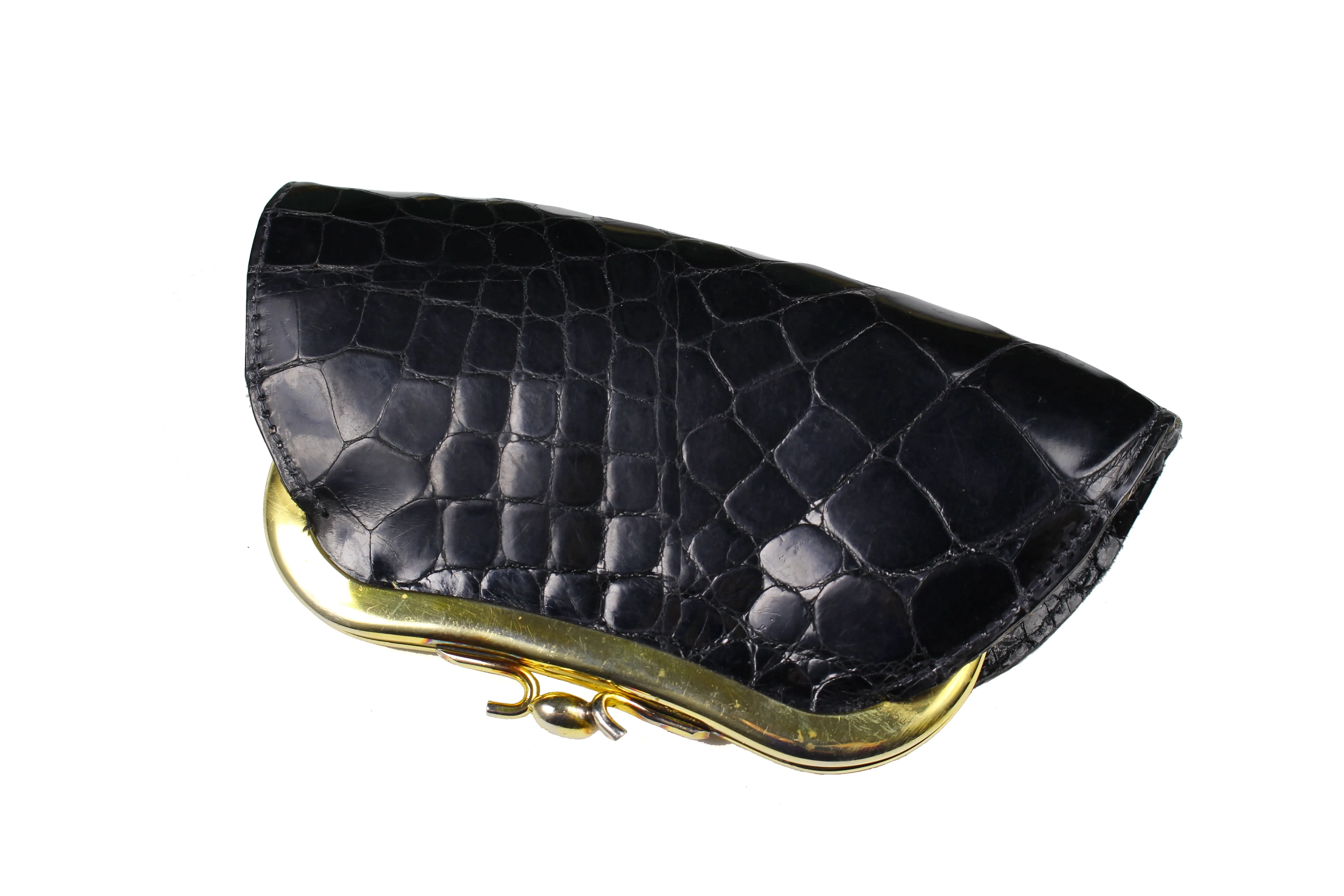 Large black crocodile skin coin purse