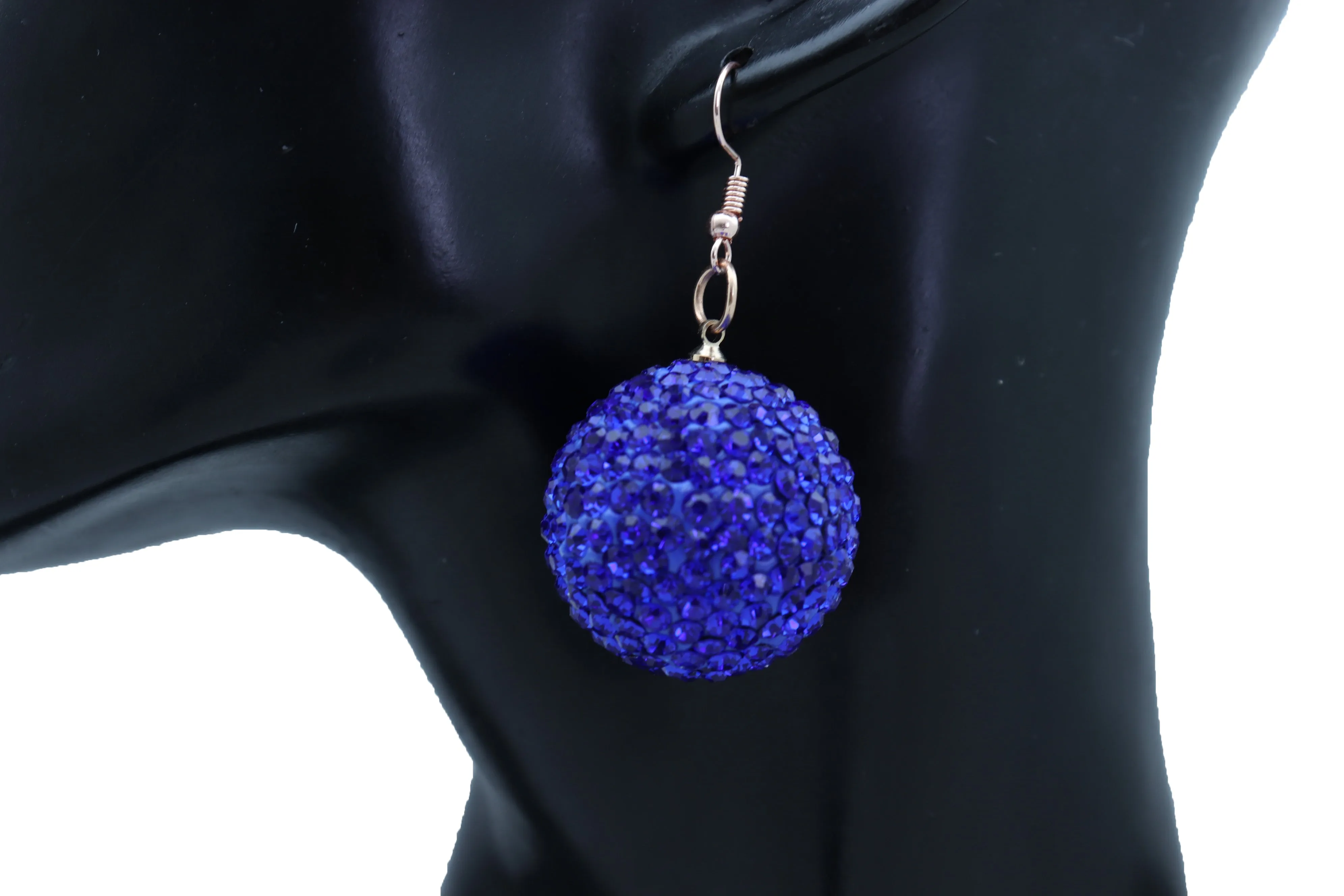 Large Blue Disco Ball Dangle Earrings