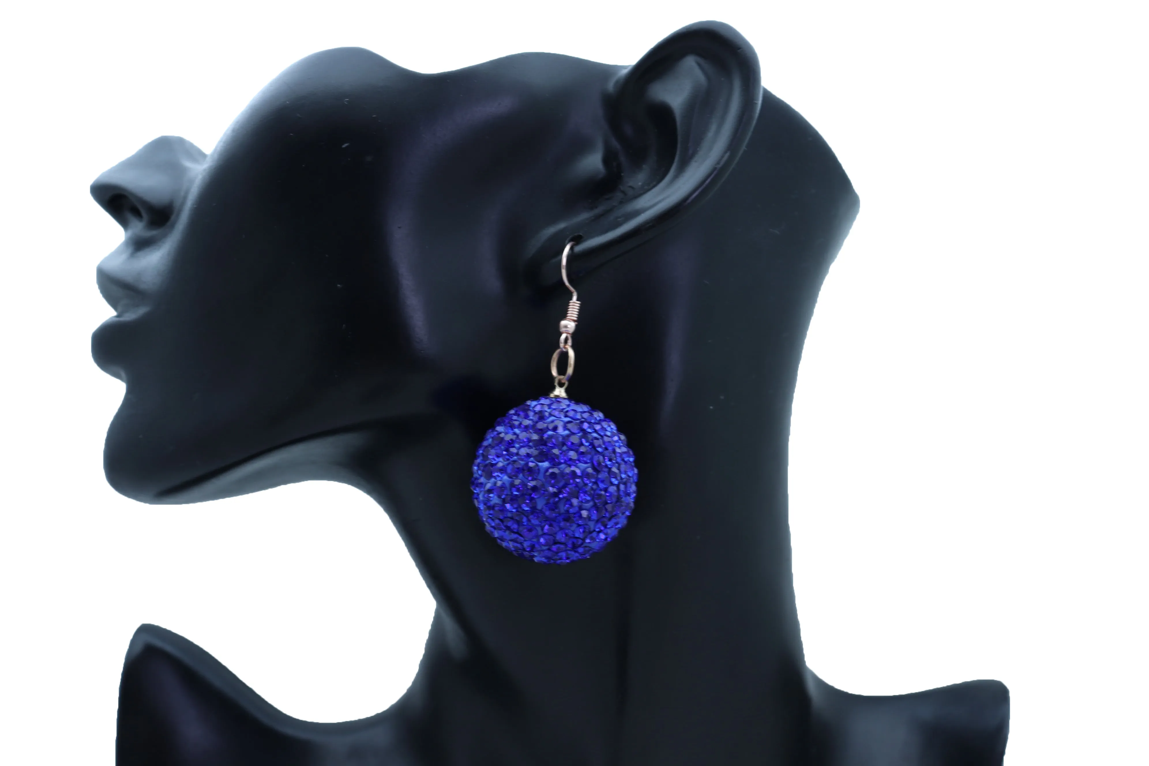 Large Blue Disco Ball Dangle Earrings