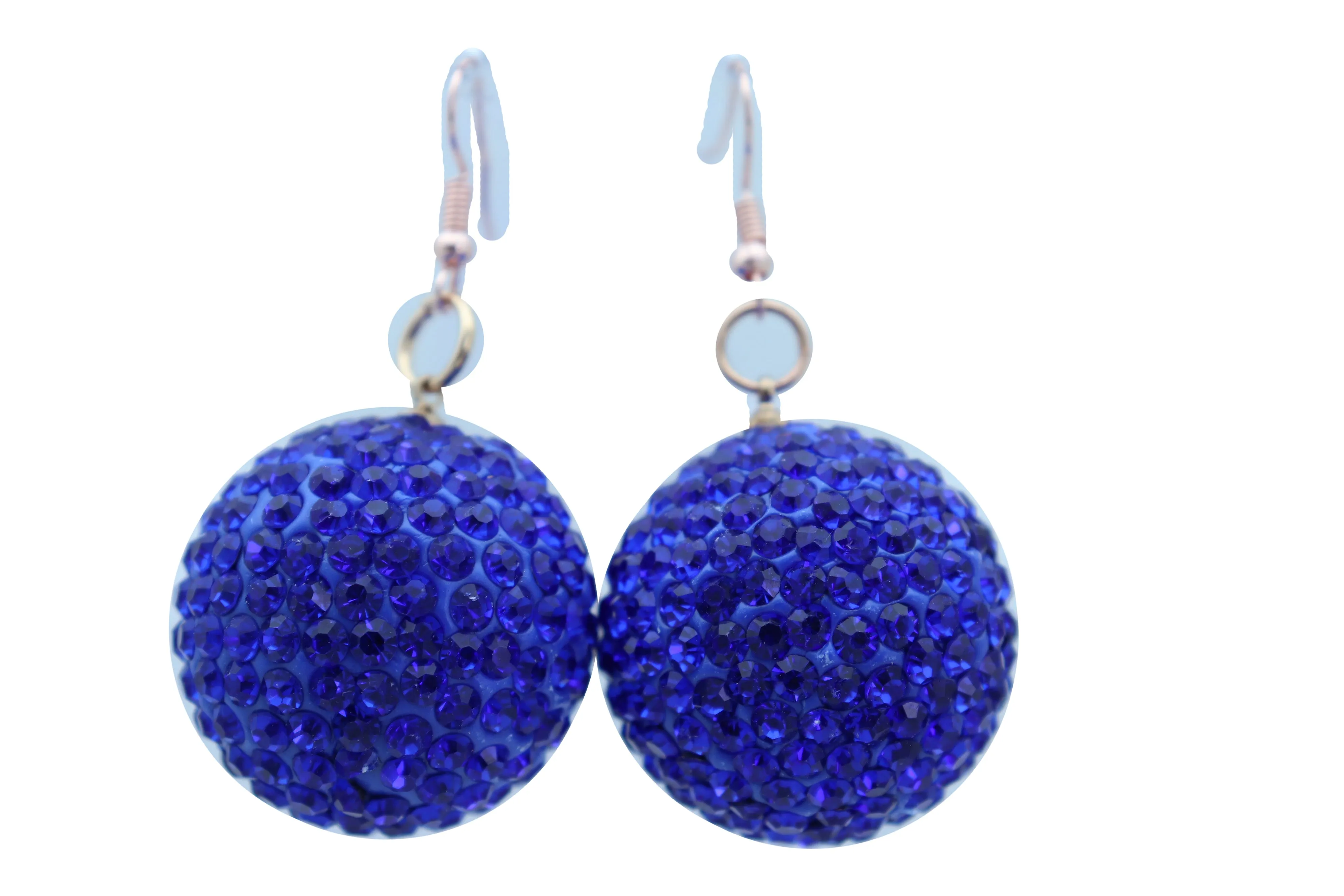 Large Blue Disco Ball Dangle Earrings