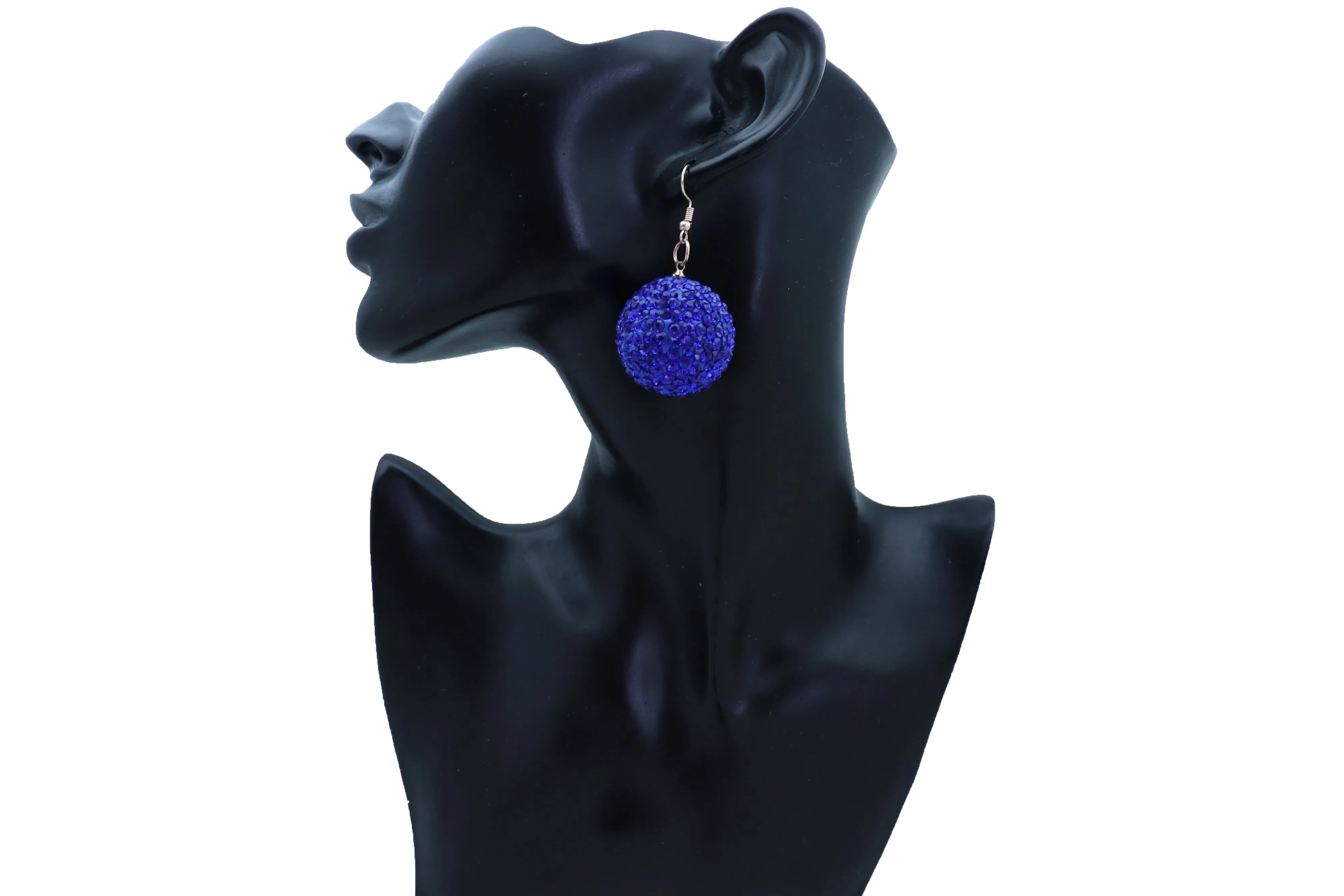 Large Blue Disco Ball Dangle Earrings