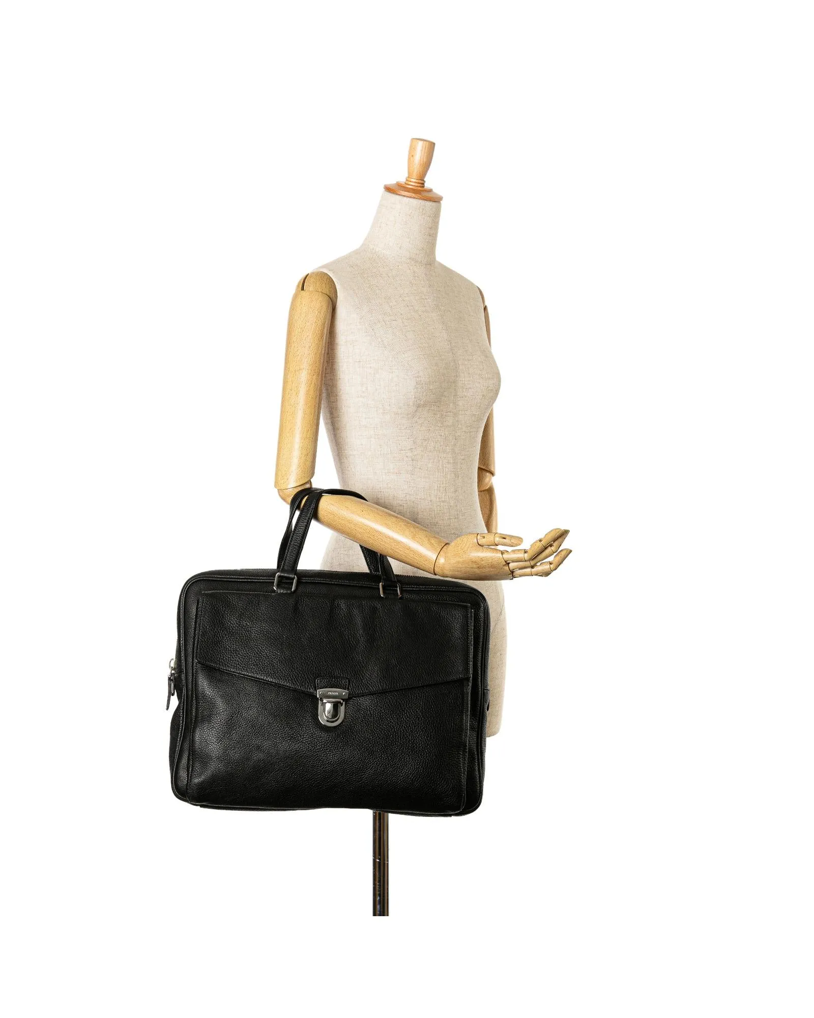 Leather Business Bag with Exterior Flap Pocket and Top Zip Closure