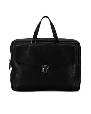 Leather Business Bag with Exterior Flap Pocket and Top Zip Closure