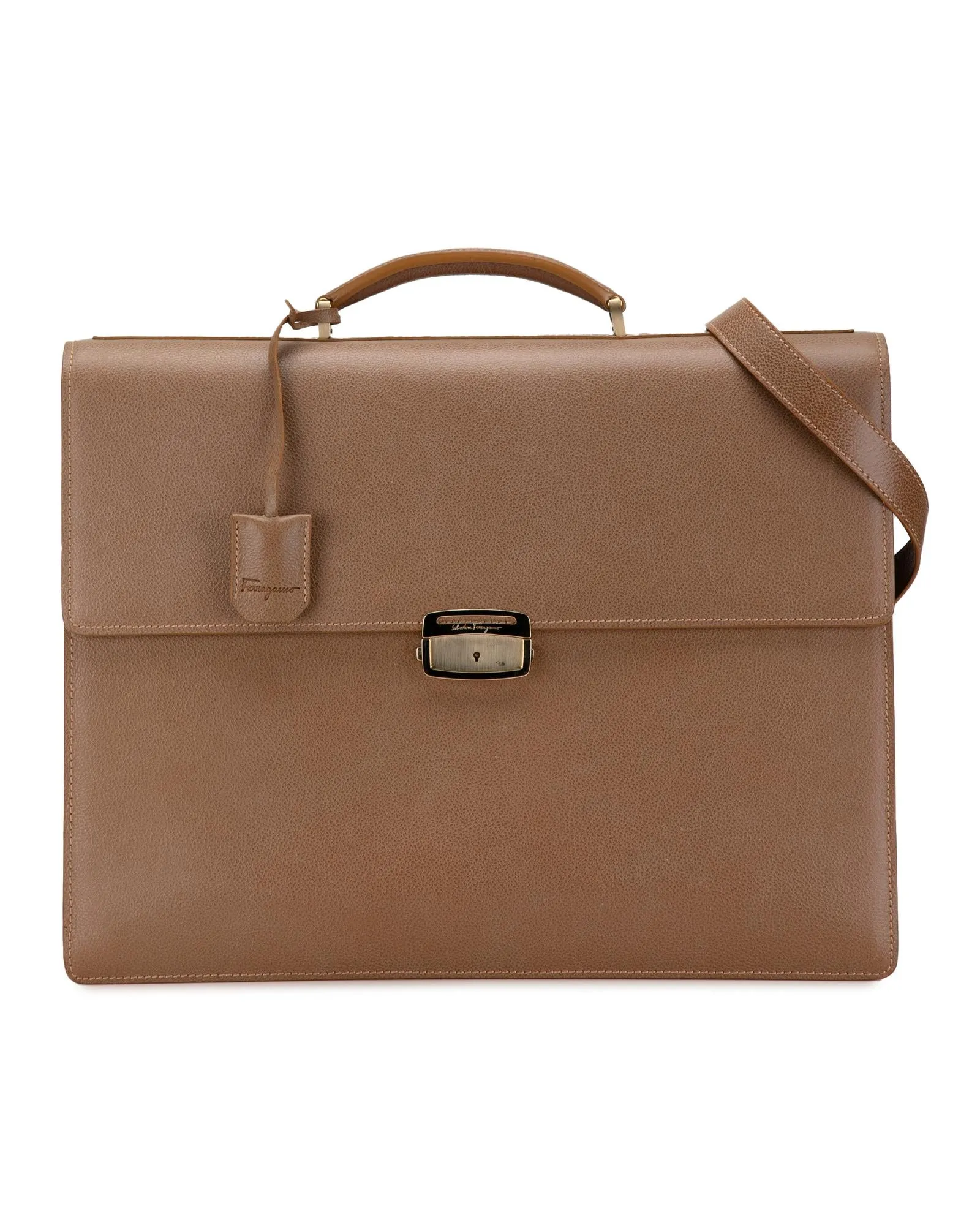 Leather Business Bag with Metal Lock Closure