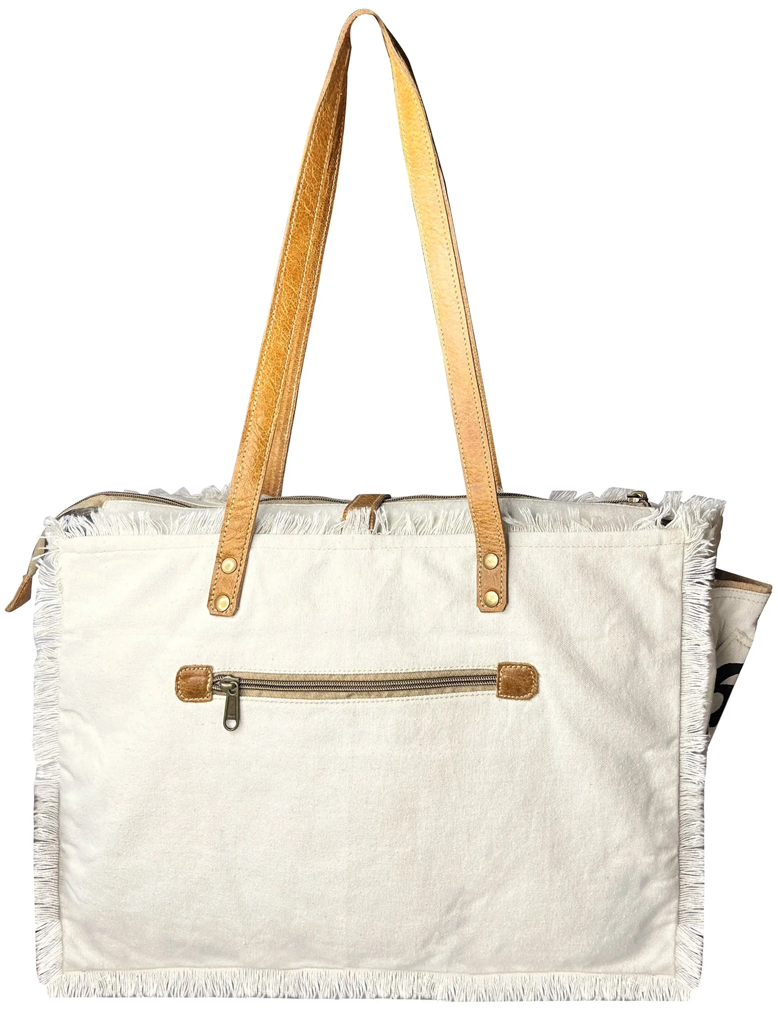 Leather Canvas Tote Bag for Women - Sel de Mer French-Inspired Shoulder Bag, White