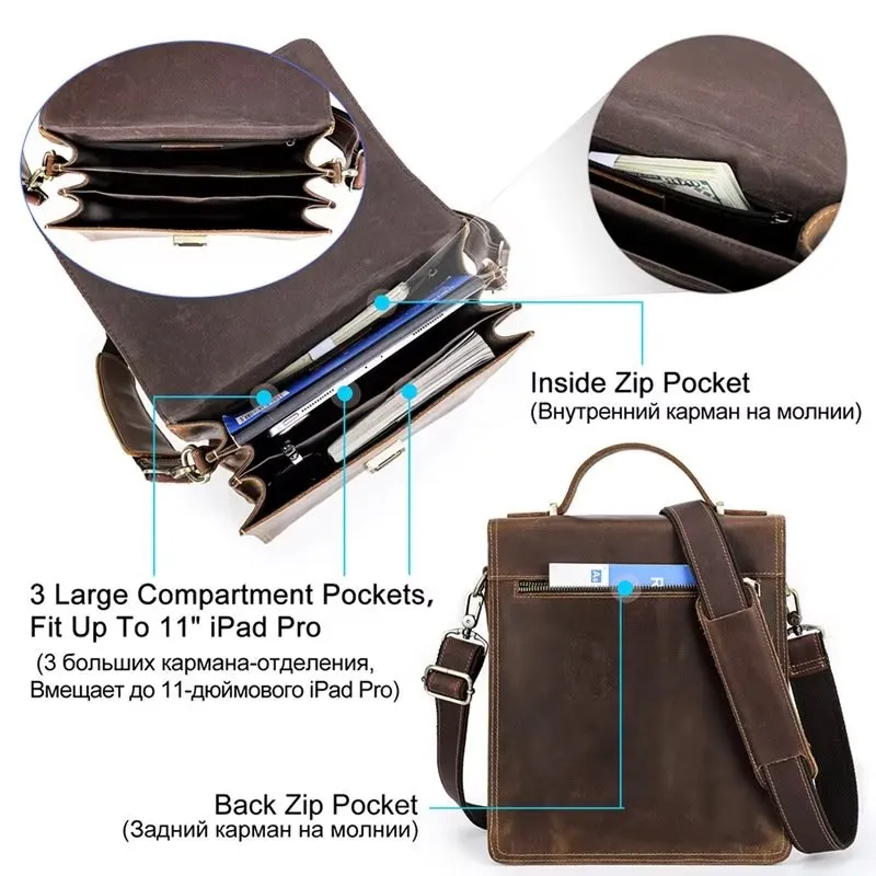 Luxury Crossbody Messenger Bag: Crazy Horse Vintage Collection