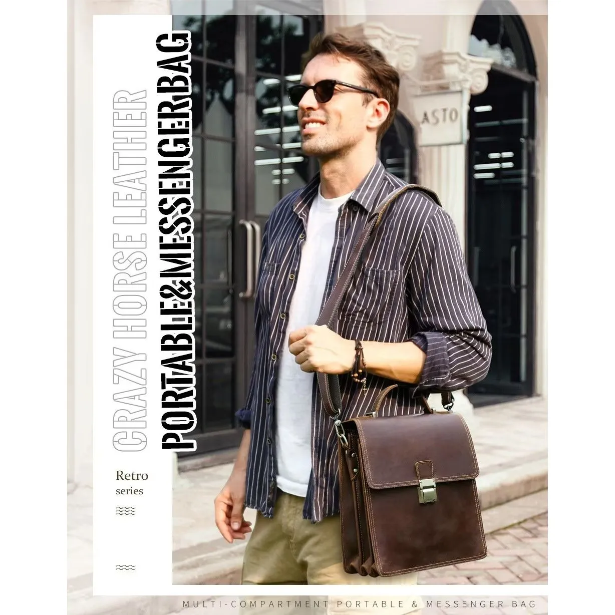 Luxury Crossbody Messenger Bag: Crazy Horse Vintage Collection