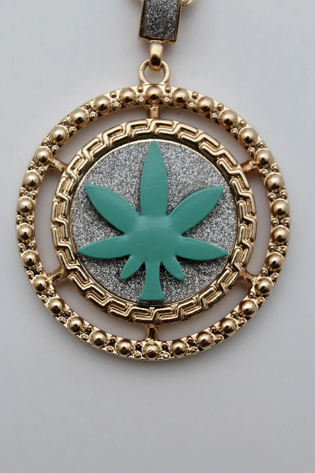 Marijuana Weed Leaf Pendant Long Metal Chain Necklace