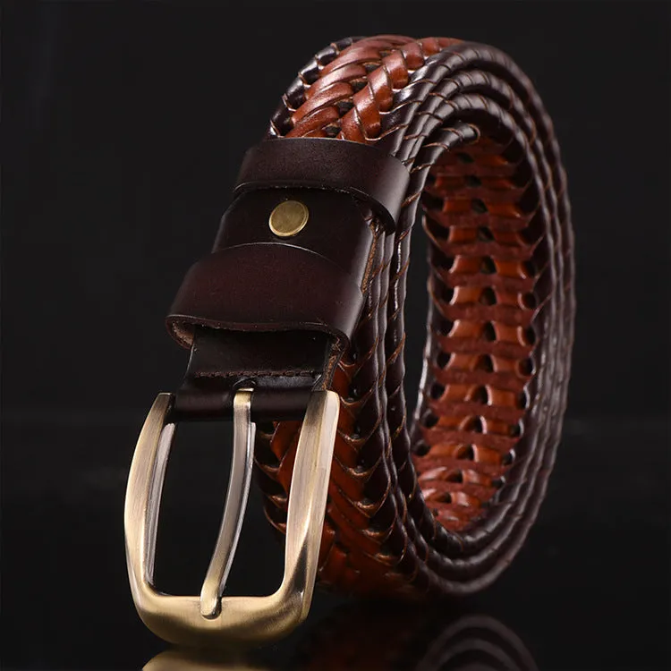 Men's Leather Belt Hand-Woven Korean Casual Versatile Simple Trendy Pant Belt