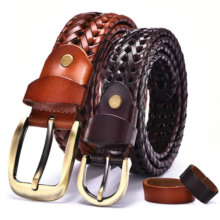 Men's Leather Belt Hand-Woven Korean Casual Versatile Simple Trendy Pant Belt