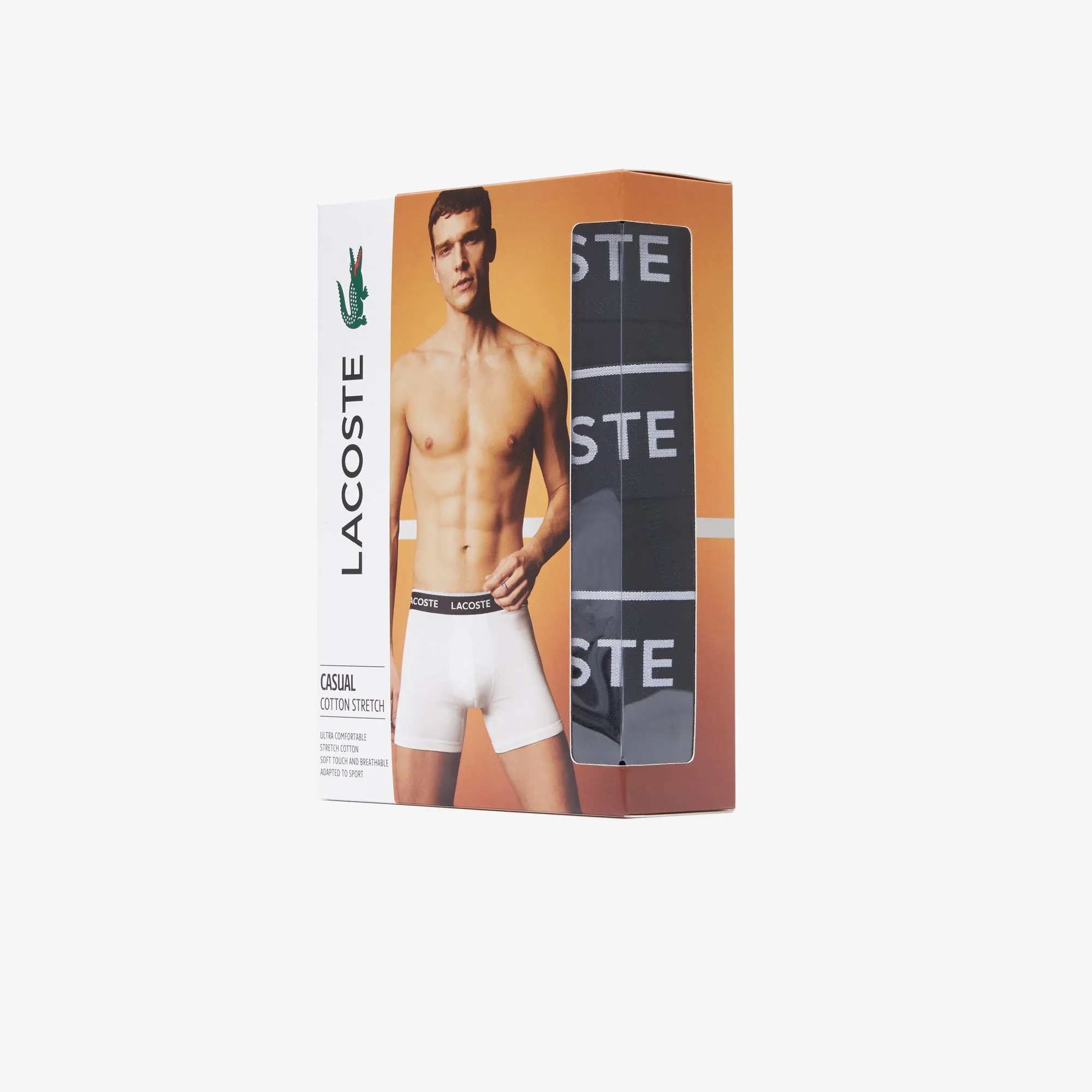 Men’s Lettered Waist Long Stretch Cotton Boxer Brief 3-Pack