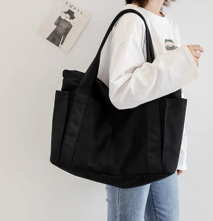 Oversize Functional Canvas Tote Bag | Shoulder Bag