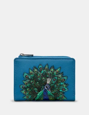 Peacock Plume Petrol Blue Leather Flap Over Purse