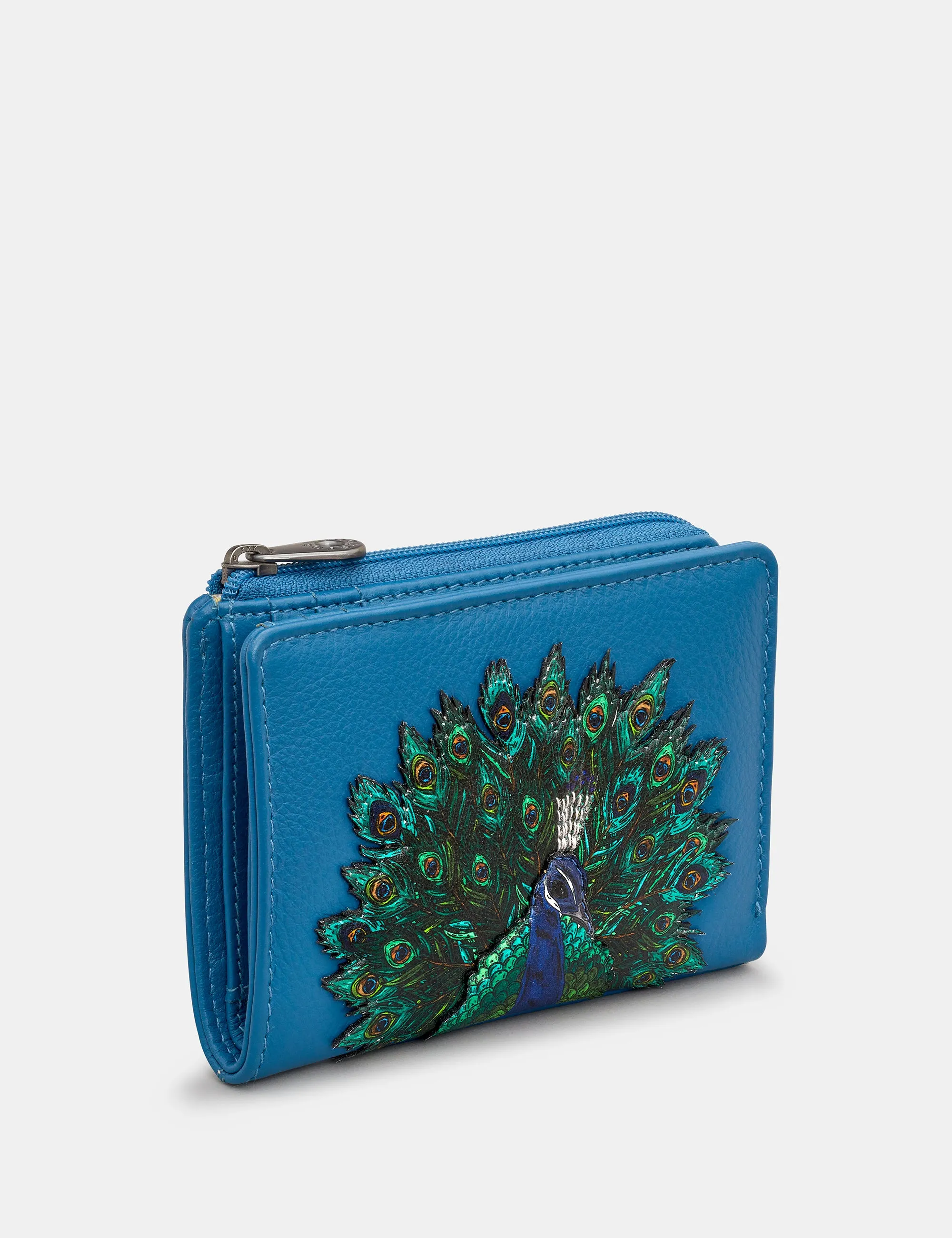 Peacock Plume Petrol Blue Leather Flap Over Purse