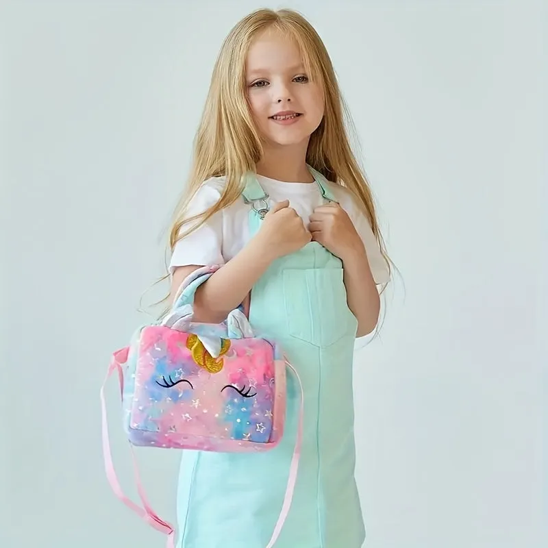 Playful Unicorn Embroidered Crossbody Bag for Girls - Lightweight, Fade-Resistant with Secure Zip Pocket