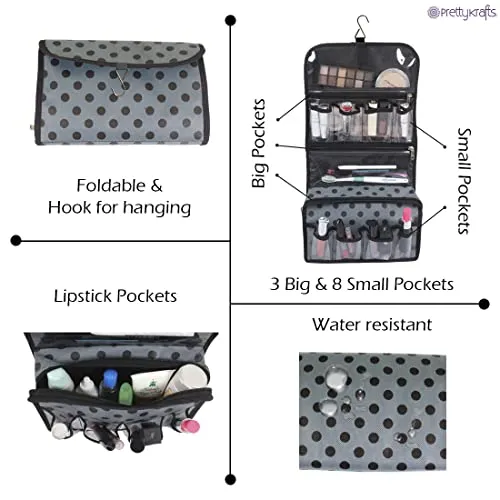 PrettyKrafts Non Woven Vanity Toiletry Bag with Hanging Hook, Stylish Travel Organizer for Cosmetics, Makeup, and Toiletries, Hanging Toiletry Accessories Organizer for Men, Women, (Grey)