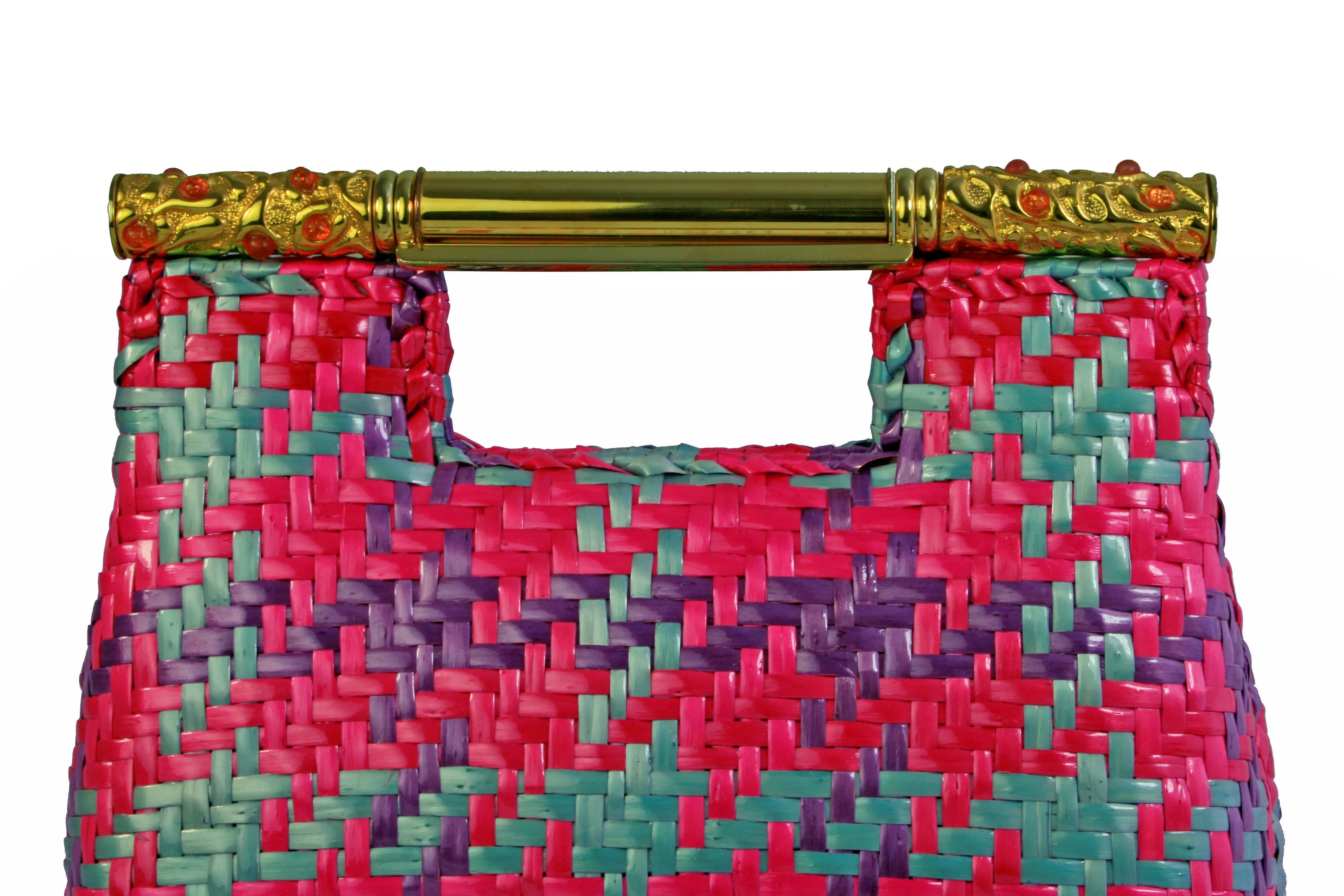 RODO multicolor wicker bag with metal handle