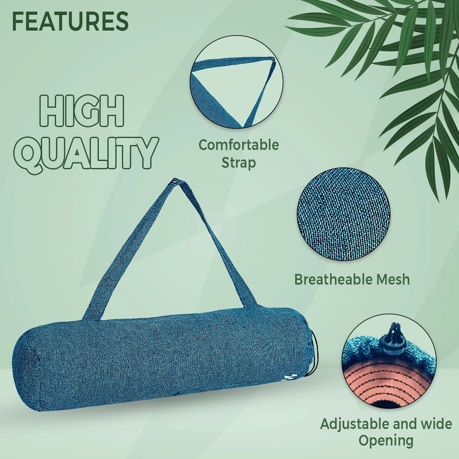 STRAUSS Breathable Jute Yoga Mat Bag with Shoulder Strap | Washable & Durable Yoga Mat Cover Bag | Travel, Yoga & Gym Shoulder Bag | Along with Side Pocket | Ideal for Men & Women, (Blue)