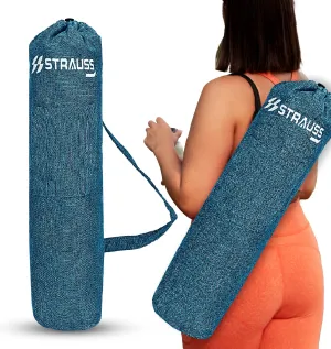 STRAUSS Breathable Jute Yoga Mat Bag with Shoulder Strap | Washable & Durable Yoga Mat Cover Bag | Travel, Yoga & Gym Shoulder Bag | Along with Side Pocket | Ideal for Men & Women, (Blue)