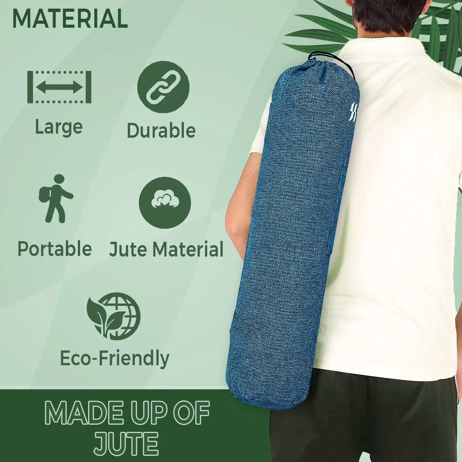 STRAUSS Breathable Jute Yoga Mat Bag with Shoulder Strap | Washable & Durable Yoga Mat Cover Bag | Travel, Yoga & Gym Shoulder Bag | Along with Side Pocket | Ideal for Men & Women, (Blue)