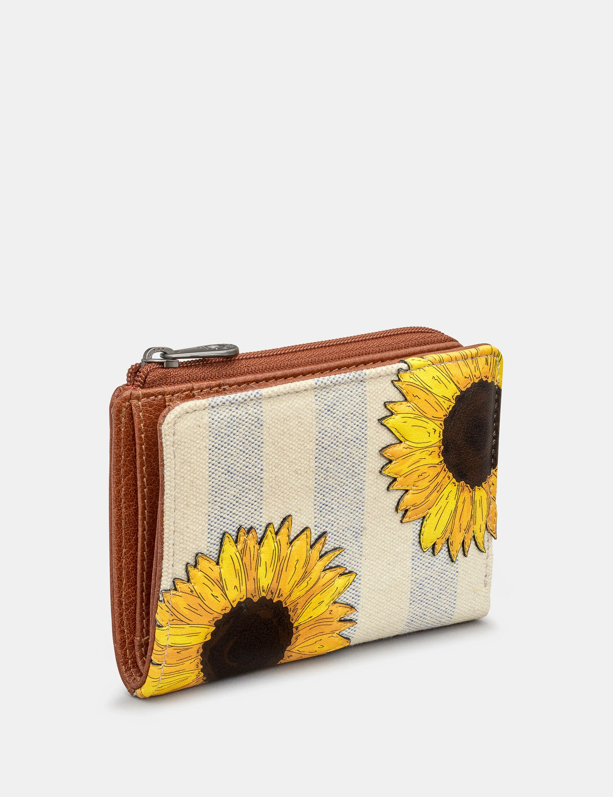 Sunflower Bloom Leather And Canvas Flap Over Purse