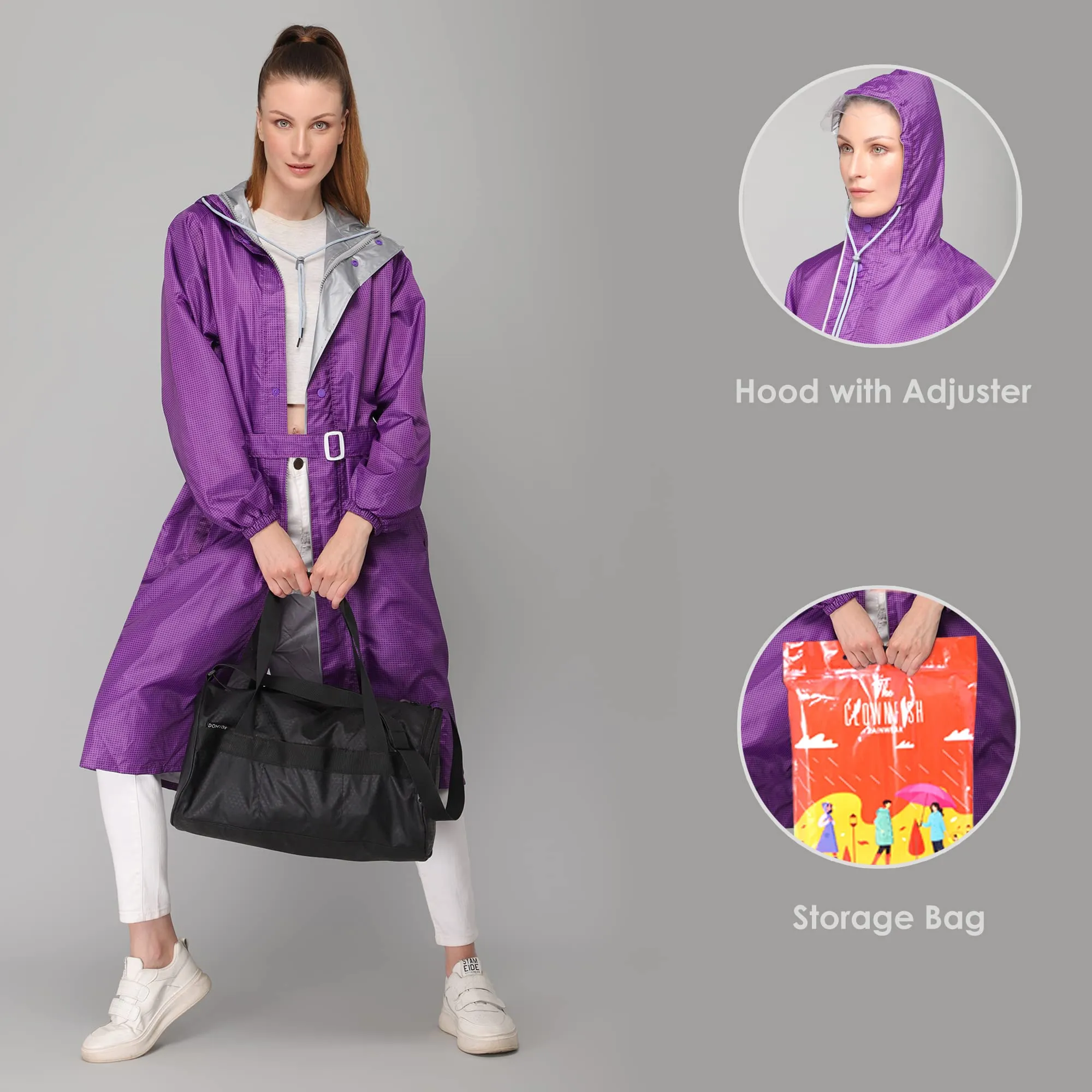 THE CLOWNFISH Raincoats for Women Waterproof Reversible Double Layer. Brilliant Pro Series (Purple, XXXX-Large)