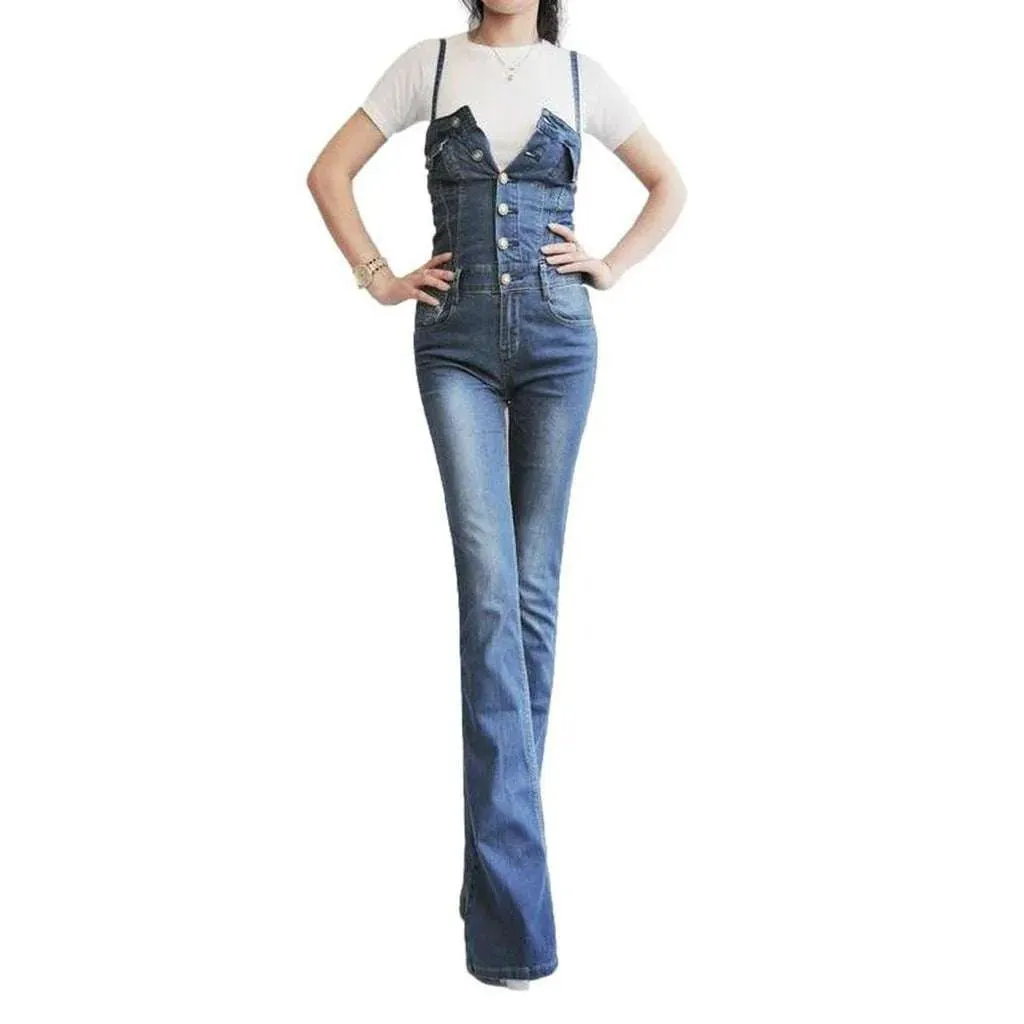 Trendy women's denim jumpsuit