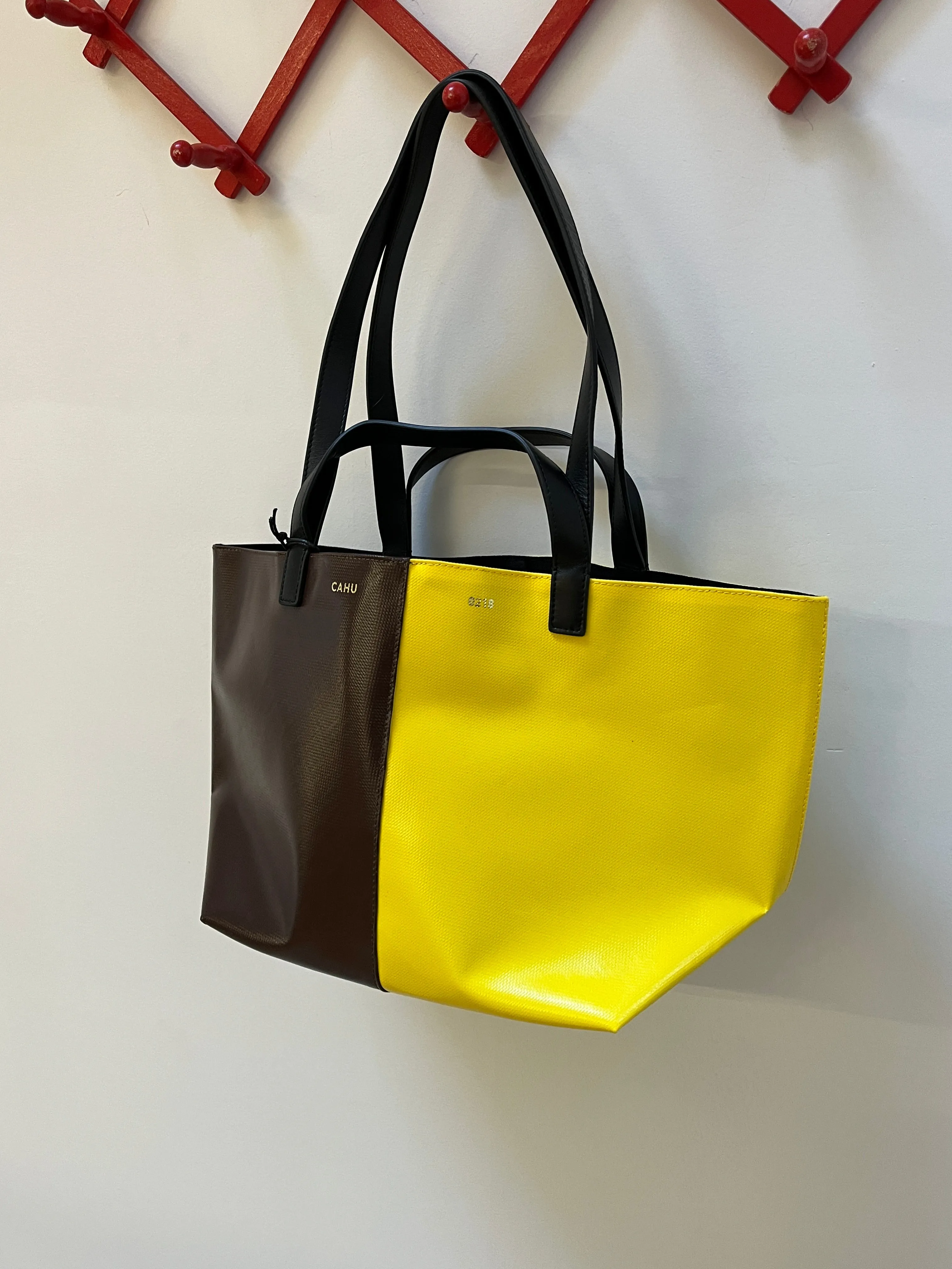 Two Tone Pratique Tote Bag - Yellow/Brown