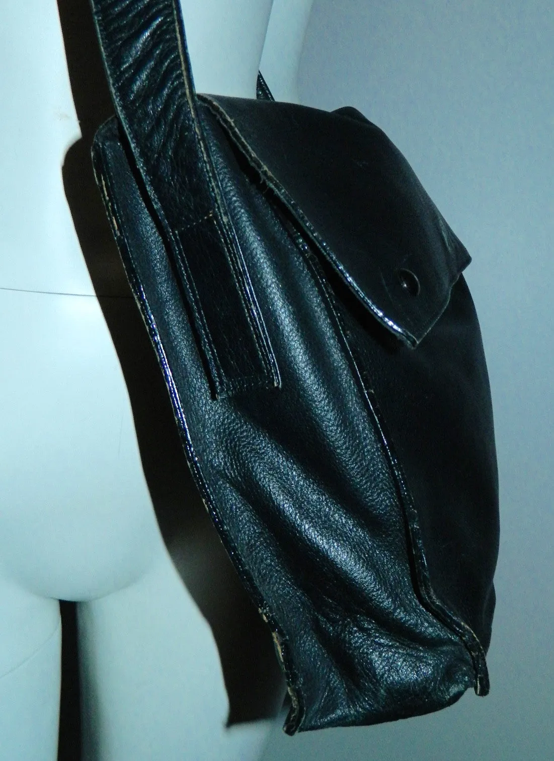 vintage 1980s satchel black leather SONIA RYKIEL purse messenger bag