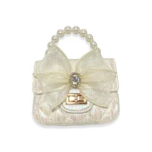 White Bowtie Shiny Quilted Purse