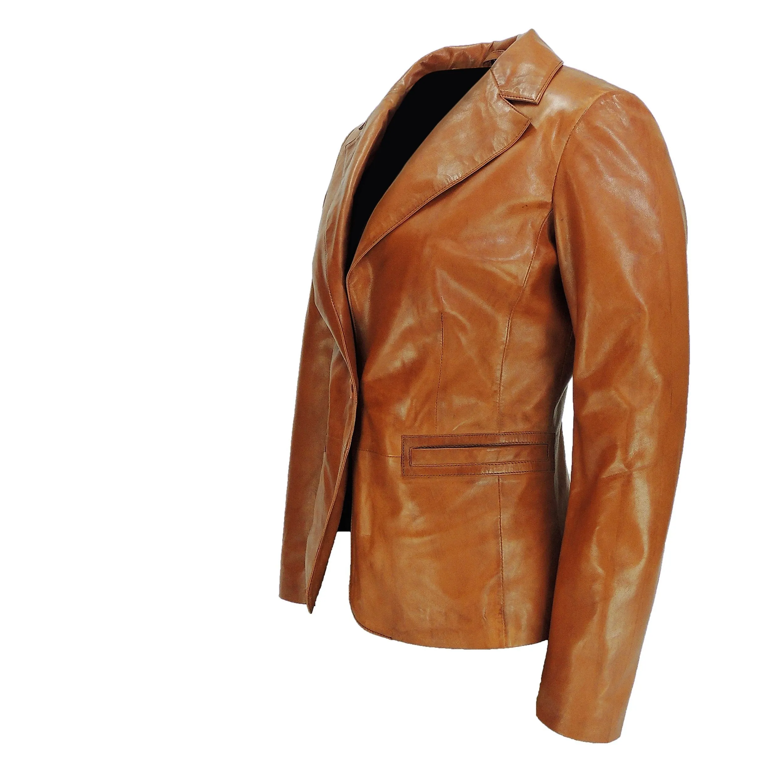 Women's Stylish Caramel Tan Leather Blazer