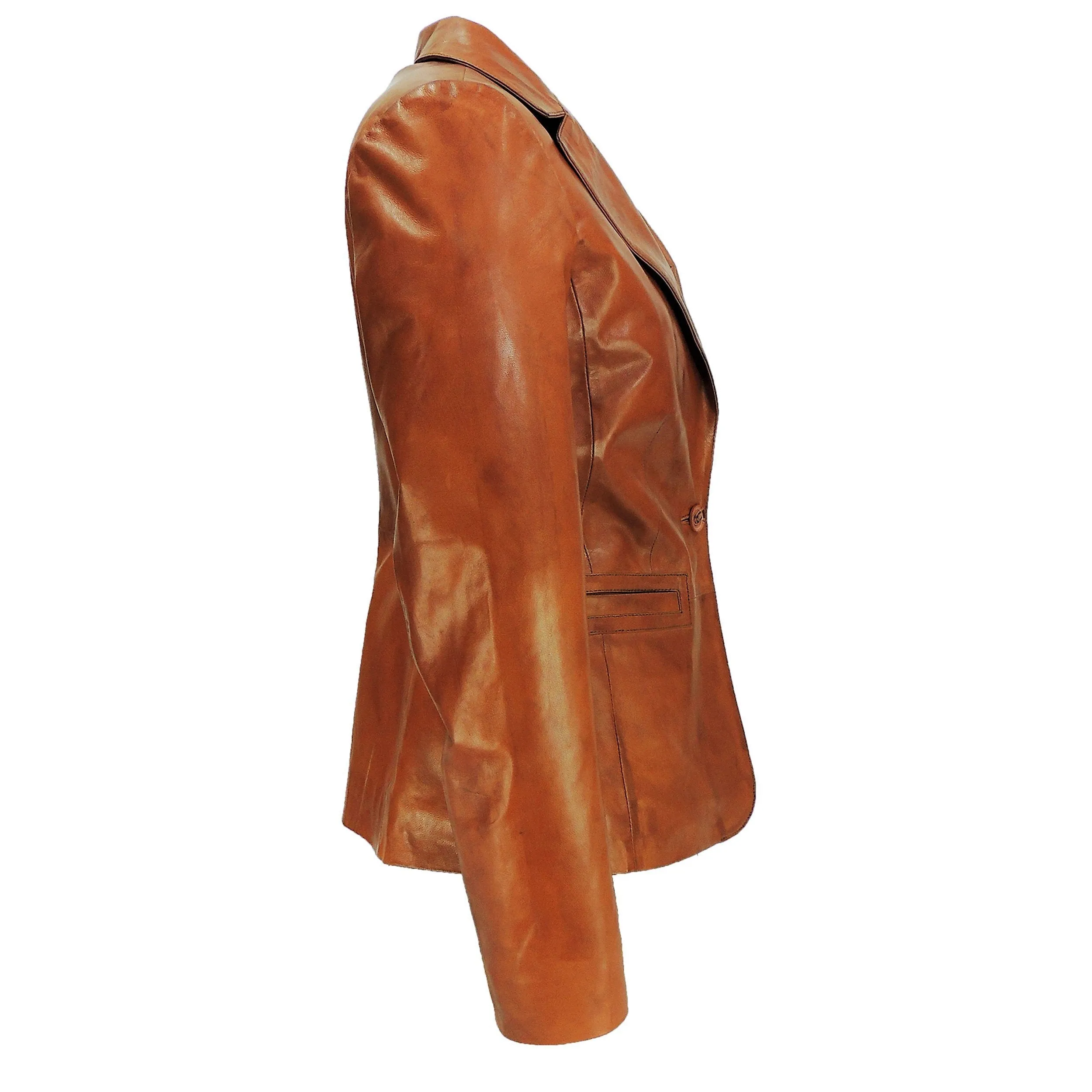 Women's Stylish Caramel Tan Leather Blazer