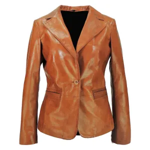 Women's Stylish Caramel Tan Leather Blazer