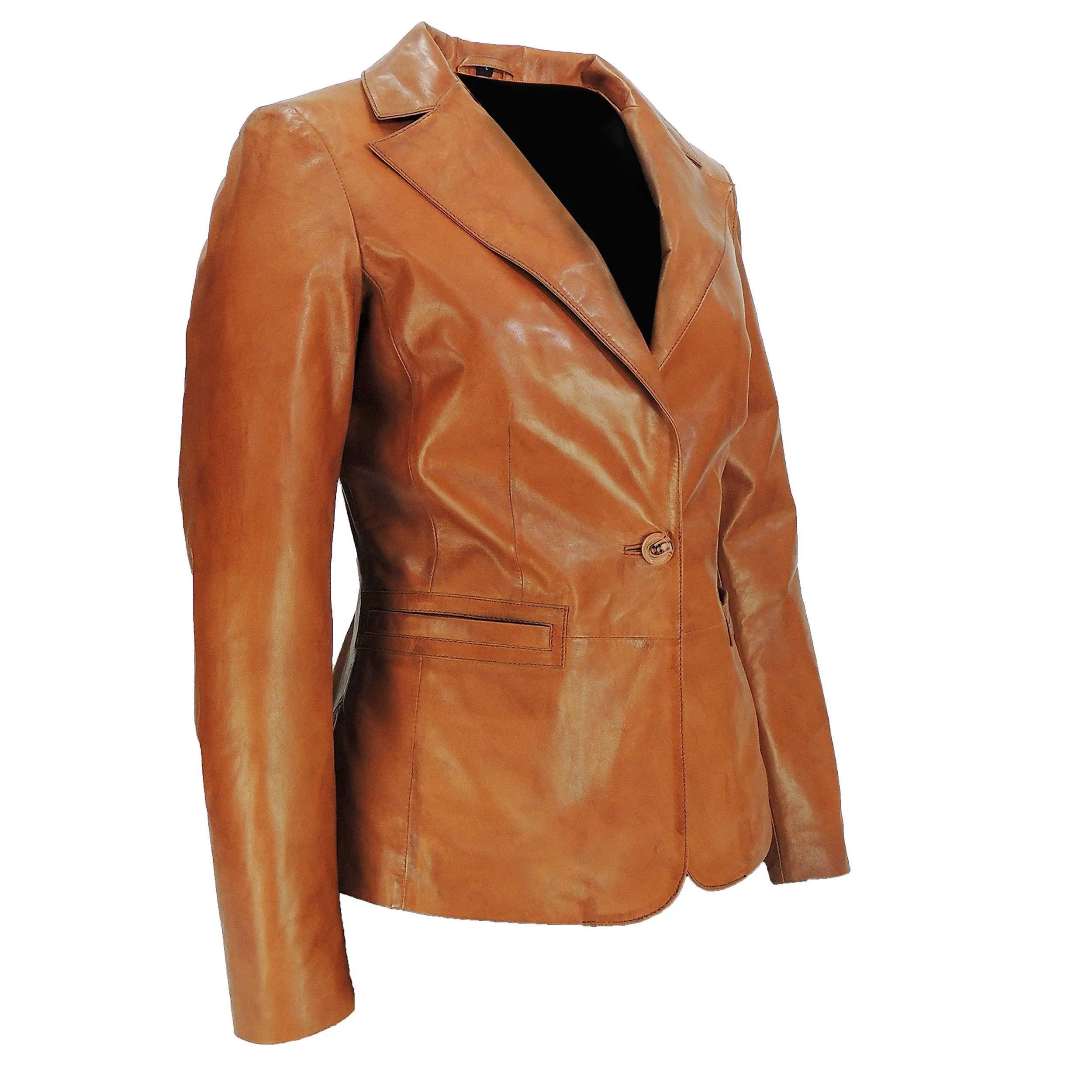 Women's Stylish Caramel Tan Leather Blazer