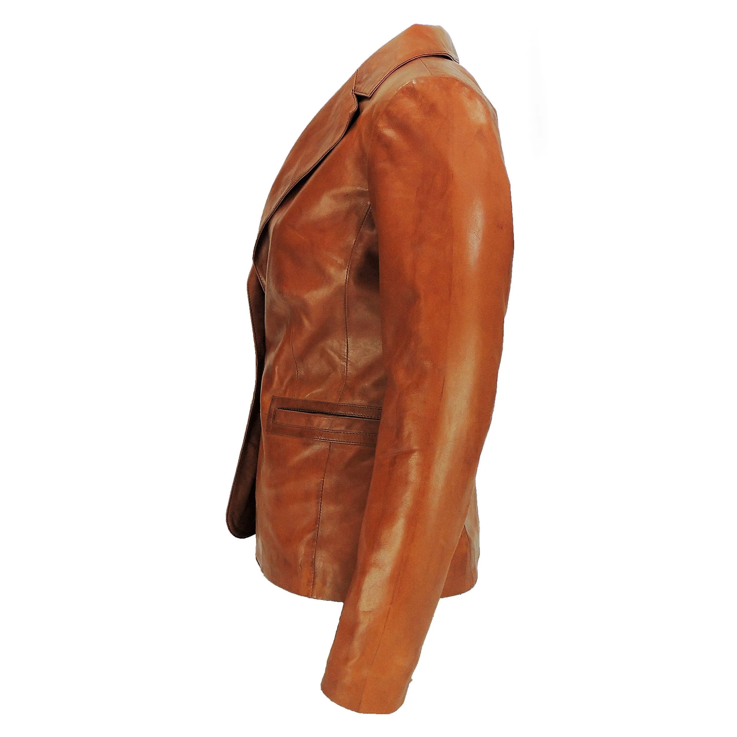 Women's Stylish Caramel Tan Leather Blazer