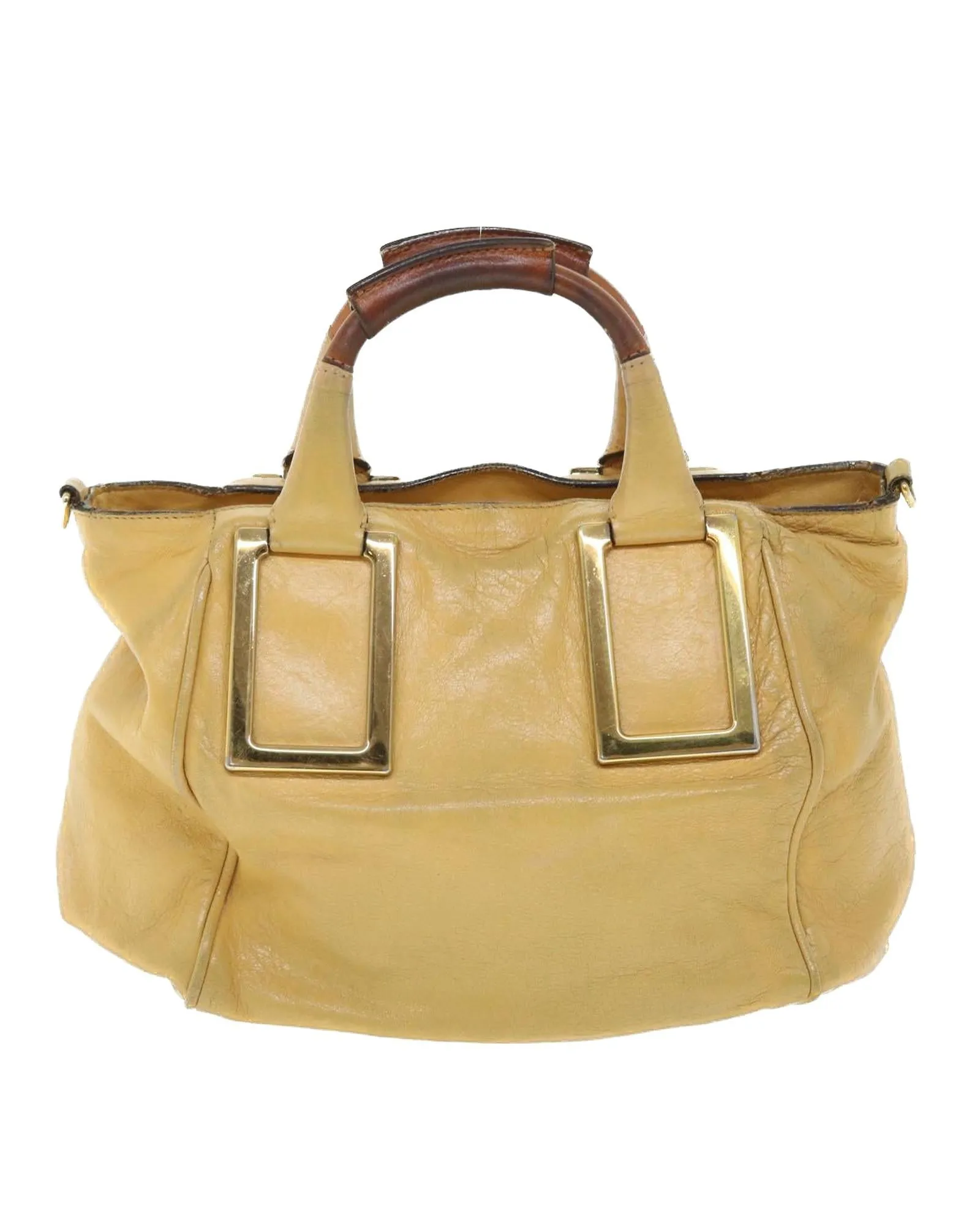 Yellow Leather 2way Hand Bag with Shoulder Strap